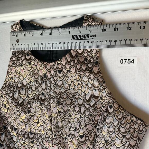 Mustard Seed Women Mini Dress size M Golden Metallic Sleeveless Fit & Flare - Picture 2 of 9